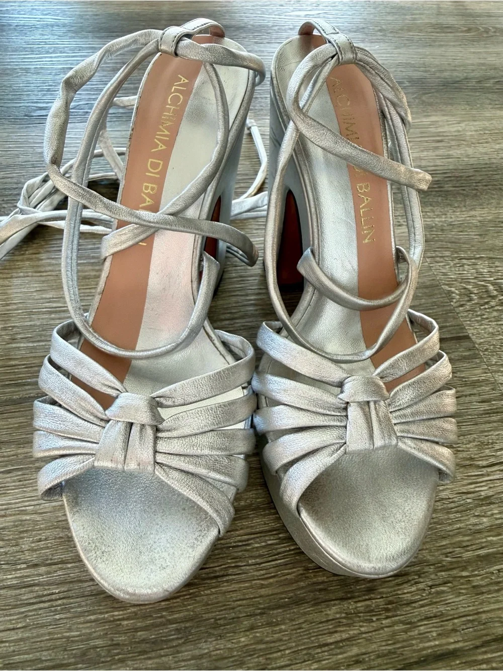 Alchimia Di Ballin Silver Leather Tara 125 Lace Up Platform Sandals EU 36 US 6